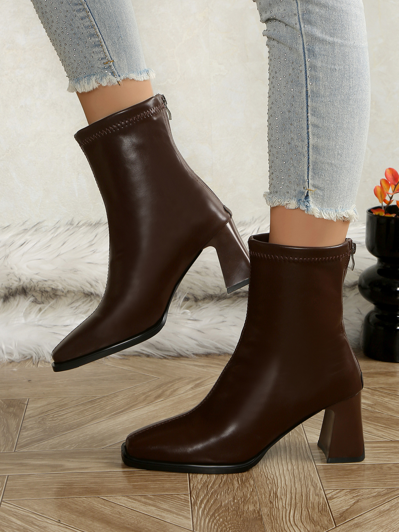 Laarzen cowboy dames met blokhak en vierkante neus elastisch_voghion.com