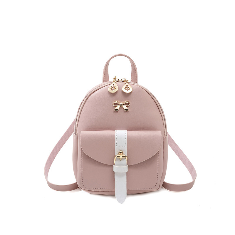 Mochila pequeña para mujer 2019 nueva hebilla de color de contraste Mochila pequeña moda pequeña bolsa de hombro doble fresca