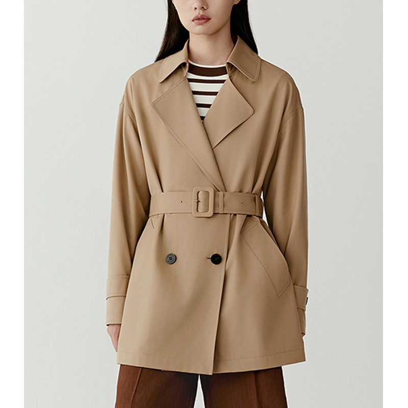 [Le Order] Women's 2025 Autumn New Mulberry Silk Sheep Wool Plain Double-Breasted Dewdrop Trench Coat