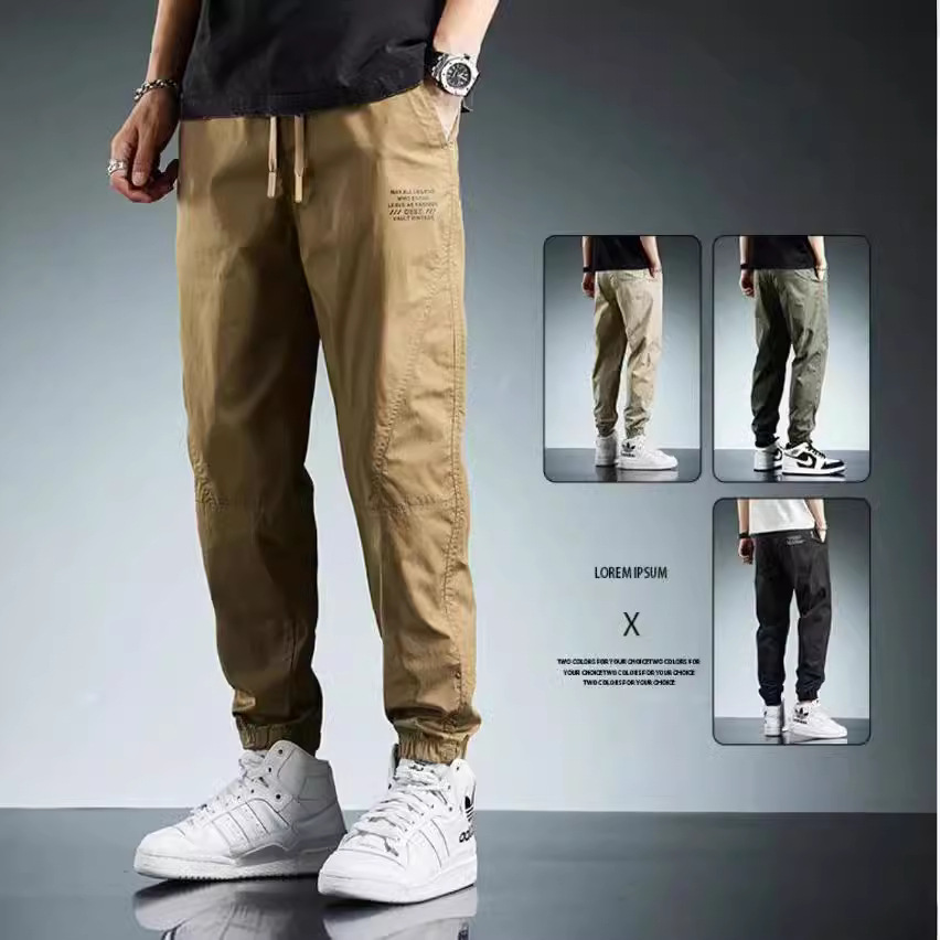 TikTok Same Quality Ice Silk Men's Casual Leg-toe Sports Pants Men's Trendy Printed Stretch All-match Pants Men's