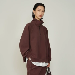 个性时髦立领加厚保暖卫衣女26冬季假两件宽松显瘦半开领套头上衣