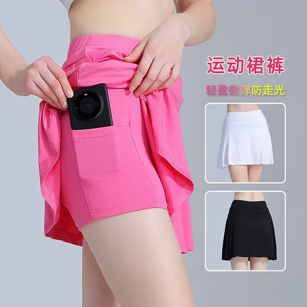 Solid color badminton skirt tennis skirt in stock wholesale quick-drying anti-light yoga fitness running sports skirt print lo