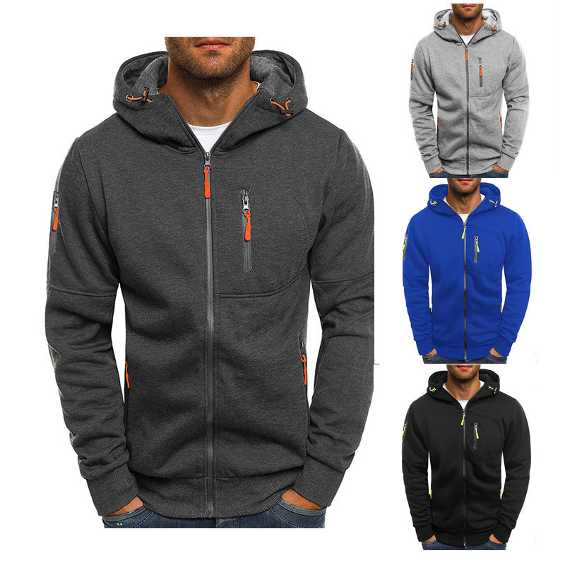 Cross-border New plus size Men's Autumn and Winter Sports Fitness Jacket Casual Arm Zipper Sweater Cardigan Hooded Jacket