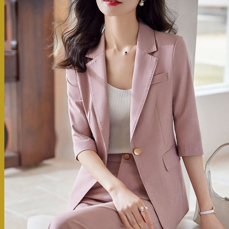 High-End Pink Suit Suit for Small Women, Summer Thin, Classy, Professional Wear, Fashionable Casual Suit, Formal Wear