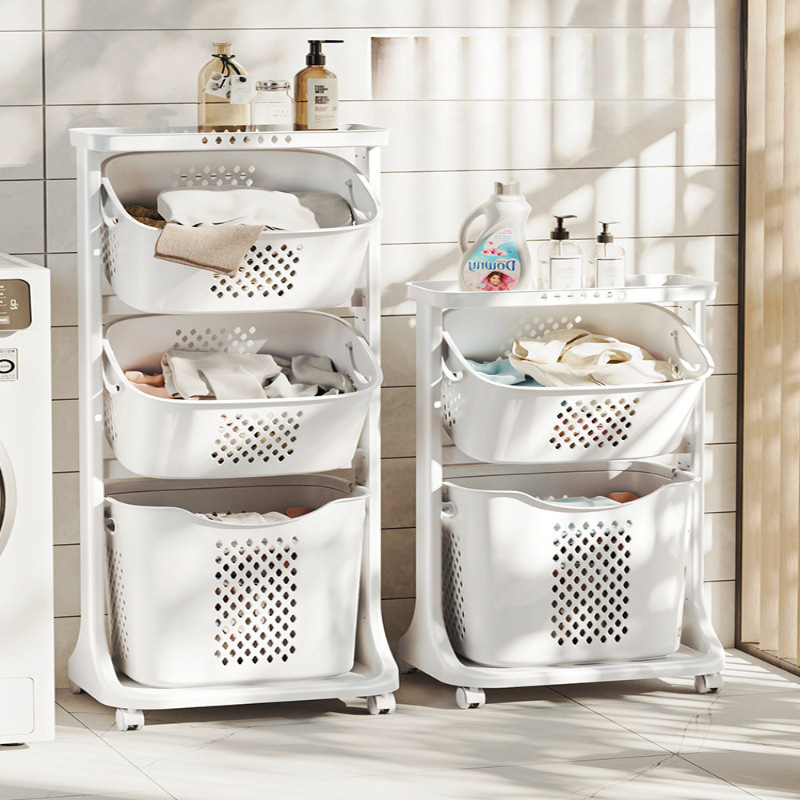 Dirty Clothes Basket Multi-Functional Clothes Storage Basket Household Laundry Basket Balcony Storage Rack Bathroom Dirty Clothes Basket Multi-Layer with Wheels