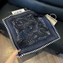 法式复古藏青色小方巾女百搭配西装衬衫领巾丝巾发带薄款围巾飘带