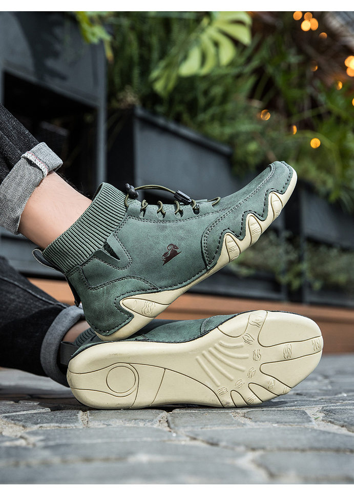 Bốt Martin cổ cao unisex dáng thể thao, đế bằng, mũi tròn — C8005 kaki, C8005 màu xám, C8005 màu đen, C8005M kaki lót nhung chi tiết 26