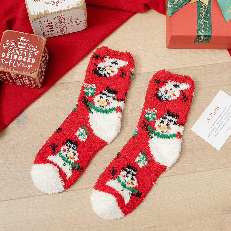 クリスマスの靴下のプレゼントの箱の女性のサンゴの絨毯の厚い保温の家の床の靴下の秋冬のぬいぐるみの床の靴下の睡眠の靴下|undefined