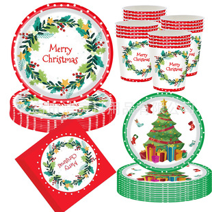 Christmas Merrychristmas Dinner Plate Tissue Paper Decoration Paper Cup Paper Plate Party Holiday Decoration Supplies Tableware