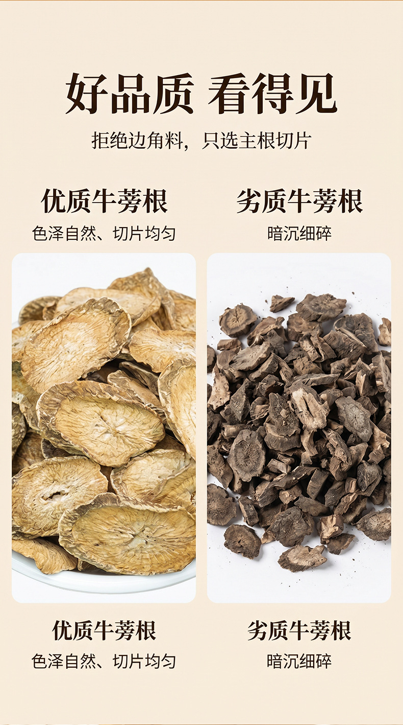 Dried Burdock Root Slices Niu Bang Gen 100g Unsulfured Bulk Herbal Tea Ingredient specifications