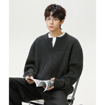 复古绞花肌理小V领毛衣男秋冬款慵懒宽松套头针织衫纯色线衣外套