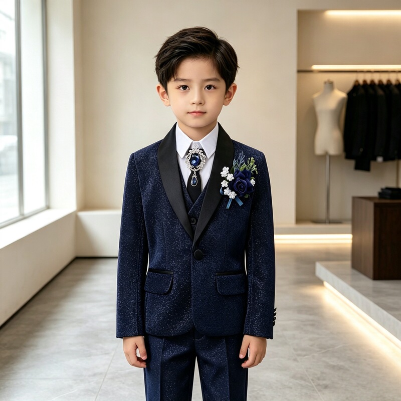 Children's formal wear, boys' suit set, stylish British-style flower boy host costume, suitable for runway shows and piano performances Children's formal wear, boys' suit set, stylish British-style flower boy host costume, suitable for runway shows and piano performances