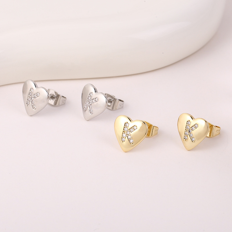 5g Weight Copper Ear Needle Material 18K Gold Plated, White Gold Plated Plating Material Rhinestones Inlay Material Ear Studs Classification 1 Pair Quantity Daily Occasion Copper Material Letter, Heart Shape Pattern Women's Gender Inlay Design Simple Style Style 1 Pair Simple Style Letter Heart Shape Inlay Copper Rhinestones 18K Gold Plated White Gold Plated Ear Studs 10