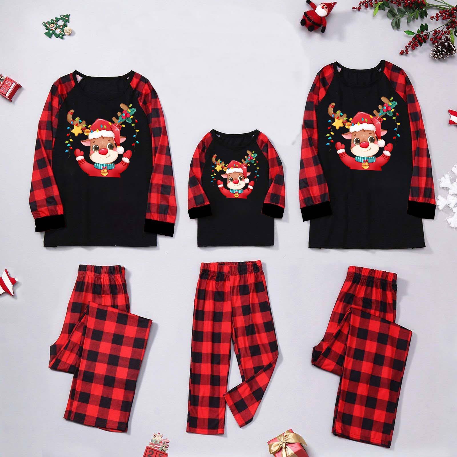 Comercio exterior personalizado nuevo traje de Navidad para padres e hijos estampado a cuadros europeo y americano cuello redondo manga larga ropa familiar navideña servicio a domicilio