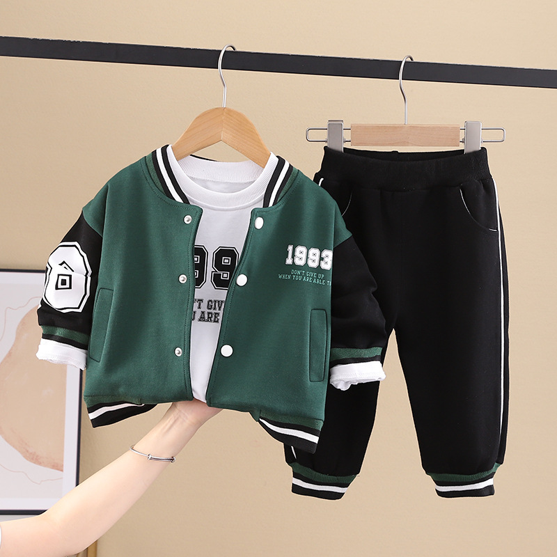 Boys' Suit 2023 Spring and Autumn New Fashionable Baseball Coat Three Piece Baby Cool Set_voghion.com
