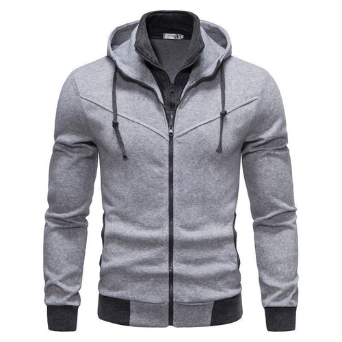 Men's Fashion Casual Pseudo Two-Piece Slimming Contrast Color Hooded Sweatshirt