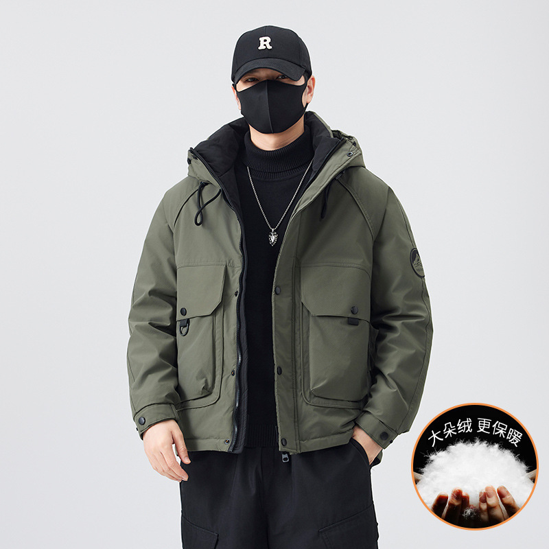 New National Standard Men's Hooded down Jacket, Fashionable and Versatile, Trendy Thickened Hooded Outdoor Windproof Coat