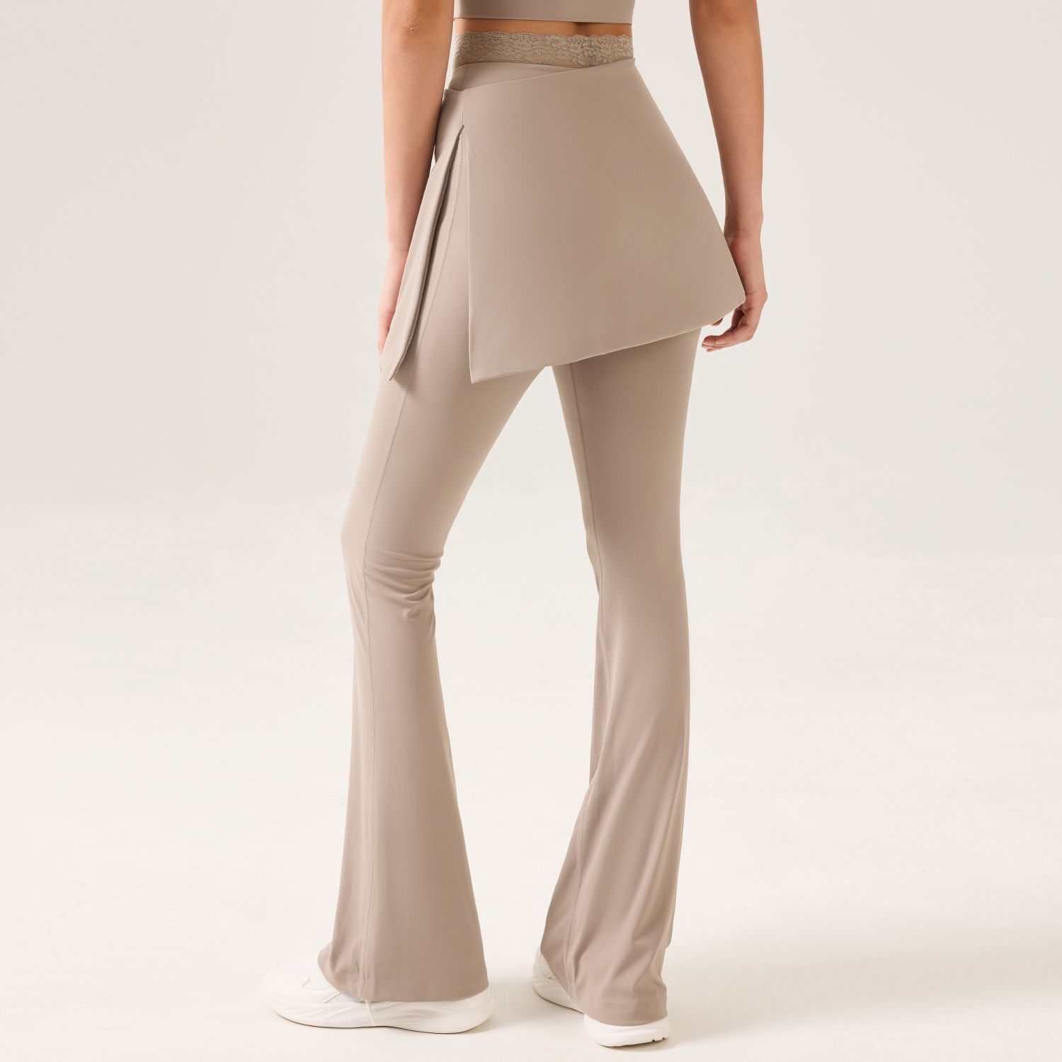 Pantalones acampanados finos de cintura alta con encaje para primavera y verano, pantalones largos informales que estilizan, falda corta deportiva para yoga y fitness, desmontable. image 7