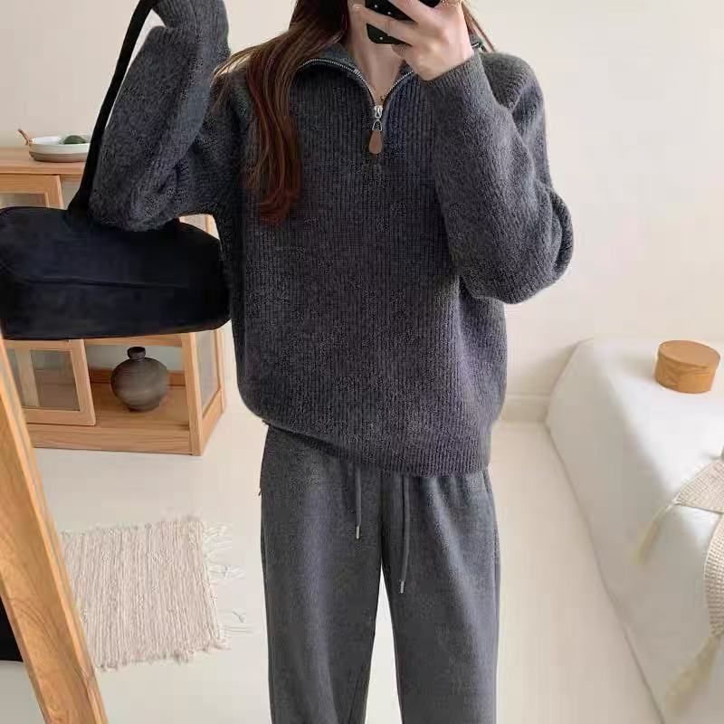 [Tmall Quality] Women's Half-Zip High Neck Sweater, Autumn Warm Top, Base Layer Knitwear