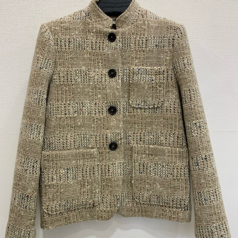 Nanyou High-End Women's Clothing 2026 Autumn/Winter LP New Collection: Colorful Dot-Printed Yarn Top with Stand Collar, Wool Tweed Short Jacket for Women