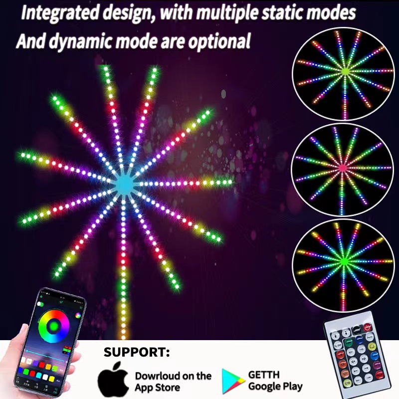 Fireworks lights, LED color-changing music sound-activated light strip, flowing water, full-color starry sky festive decoration ambient light, cross-border in stock.