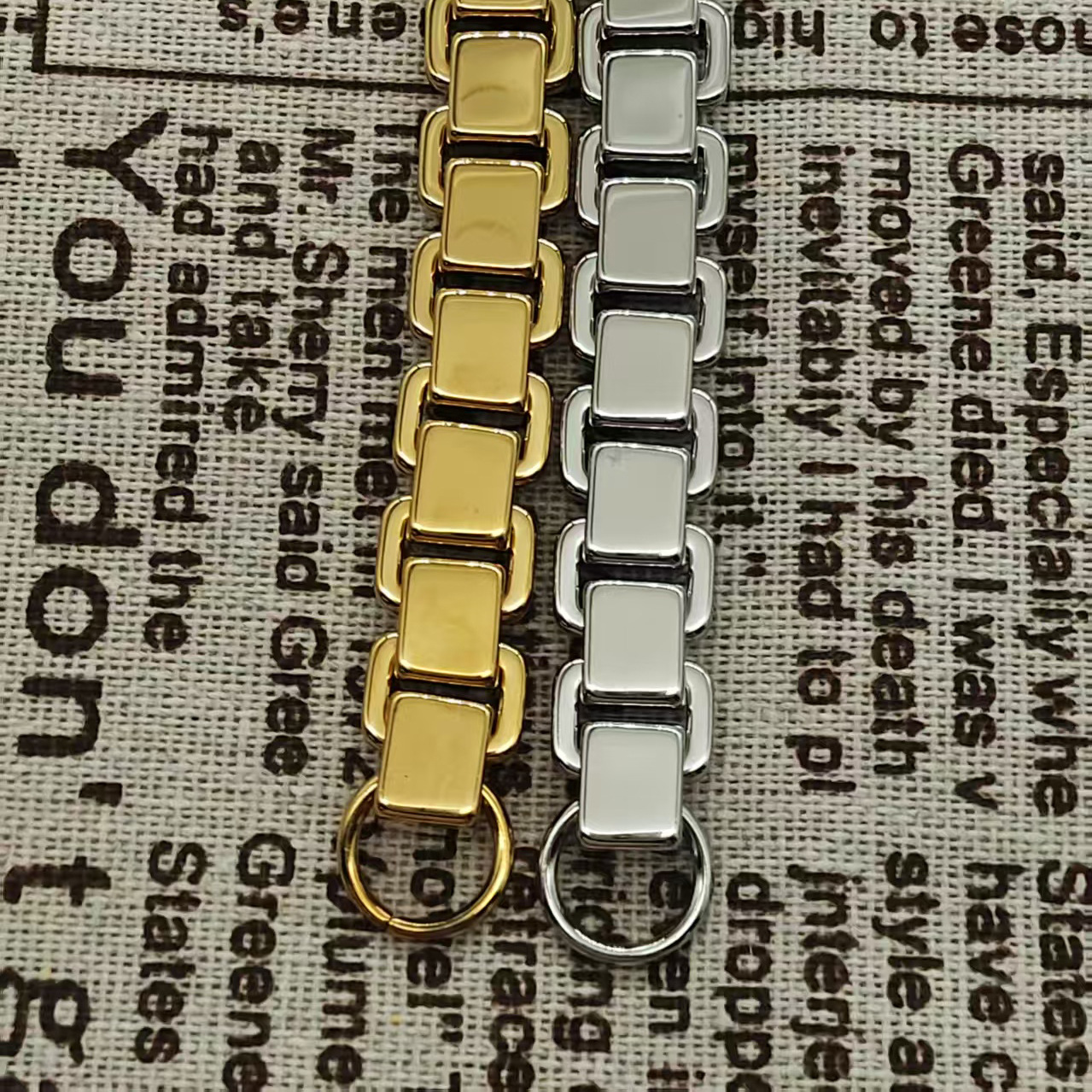 跨境欧美新款热卖时尚个性百搭嘻哈方块拼接手链镜面抛光不掉色