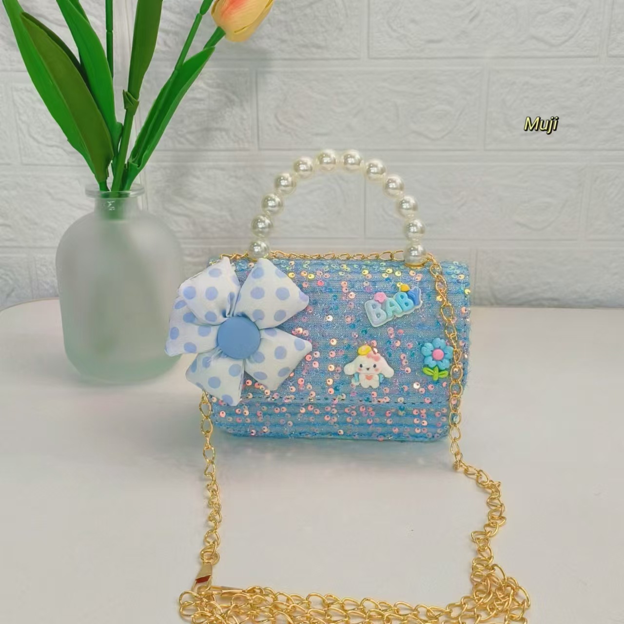 Bagos para niños de perlas de jade Gui, bolsos de perlas de viento, bolsos de cadena, bolsos de accesorios para niñas, bolsos cuadrados, bolsos de hombro.