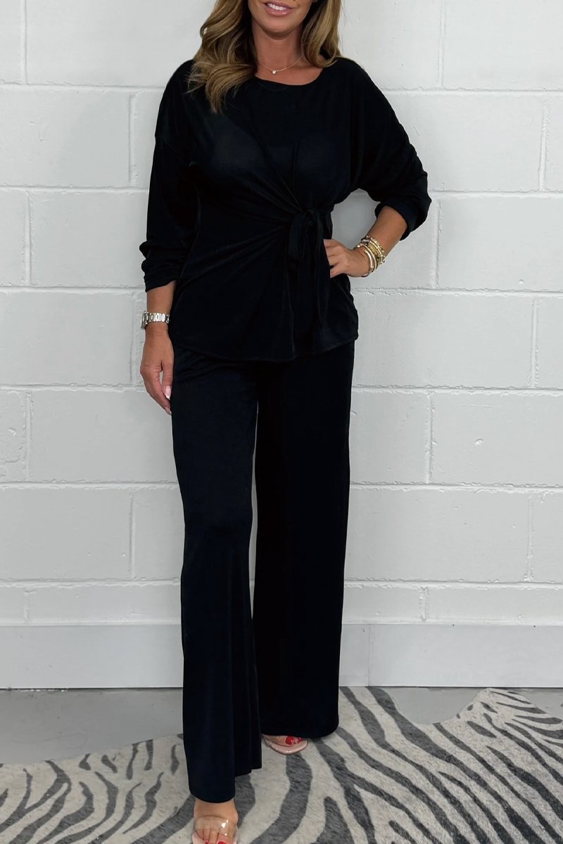 Women's Pant Set Solid Colour Long Sleeved Top And Trousers Suit_voghion.com