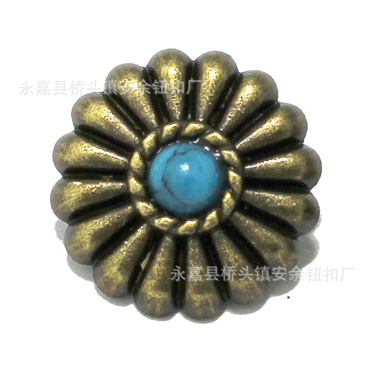 Bronze imitation turquoise four-button decorative buckle metal…
