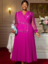 X 27965 V-neck Pleated Maxi Dress V�I�����Lȹ �W���羳