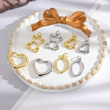 DIY手工饰品配件凹凸纹镂空爱心熊猫吊坠 用手链项链耳环制做挂件