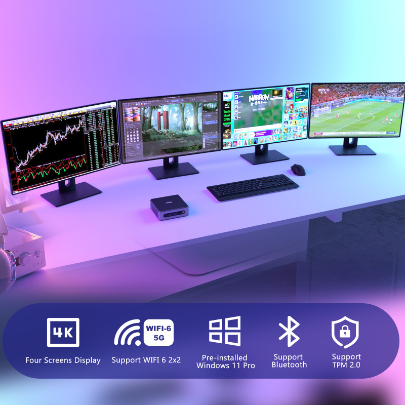 12Th Generation I5-1235U Mini Computer Host with 4 Graphics Cards for Home and Office Use, Mini Pc Office Host All-In-One Machine