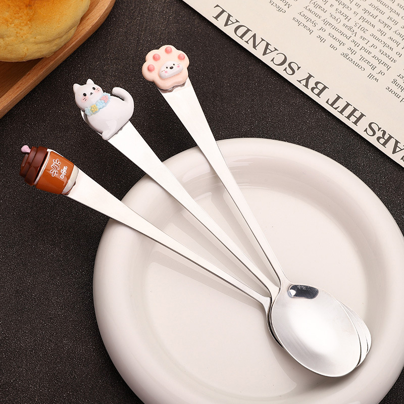 新しい漫画ステンレススプーン学生子供かわいい食品級食器スプーンランチスプーンスプーンデザートスプーン|undefined