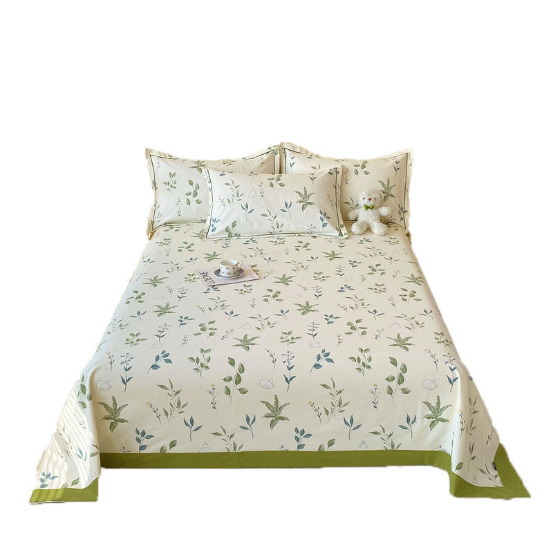 Ropa de cama de tela gruesa vieja de algodón puro, una sola pieza 2025 nueva funda de almohada de edredón impresa de verano, un solo traje de tres piezas