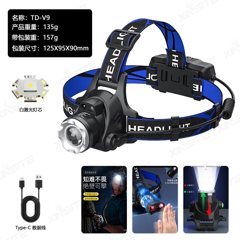 USB感应头戴式 t6强光充电头灯led变焦户外登山夜钓灯|undefined