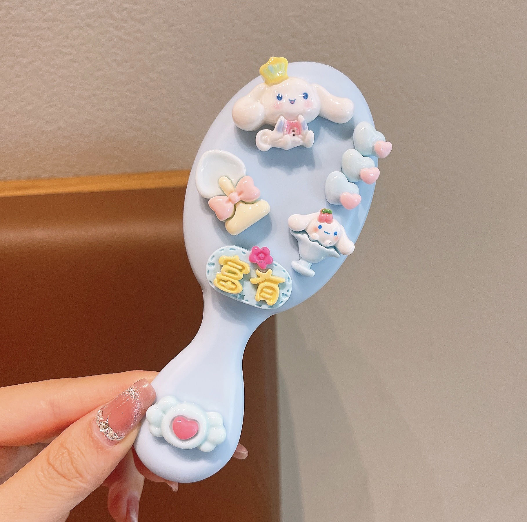 Lindo portátil con tapa plegable, peine de bolsa de aire plegable, masaje, peine pequeño, espejo, mini peine de colchón de aire portátil todo en uno, mujer