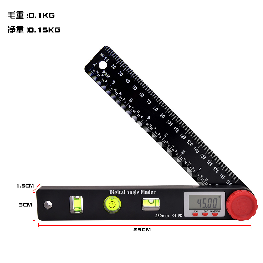 230MM电子四合一角度尺数显角度尺角度尺量角器尼龙玻纤数显角度|ms