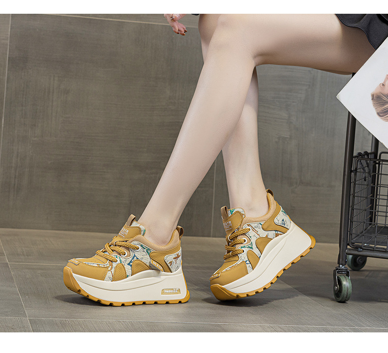 Giày sneaker nữ đế dày phong cách retro, tăng chiều cao — Be 5033, Vàng 5033 chi tiết 11