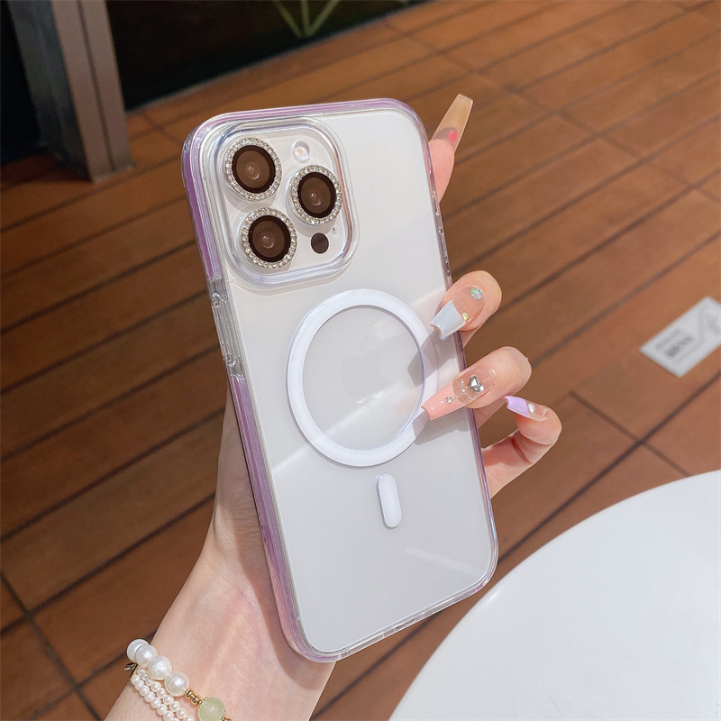 Funda de teléfono magnética transparente de color para Apple 16ProMax simple 15Pro pareja 14/13 nuevo 15PM