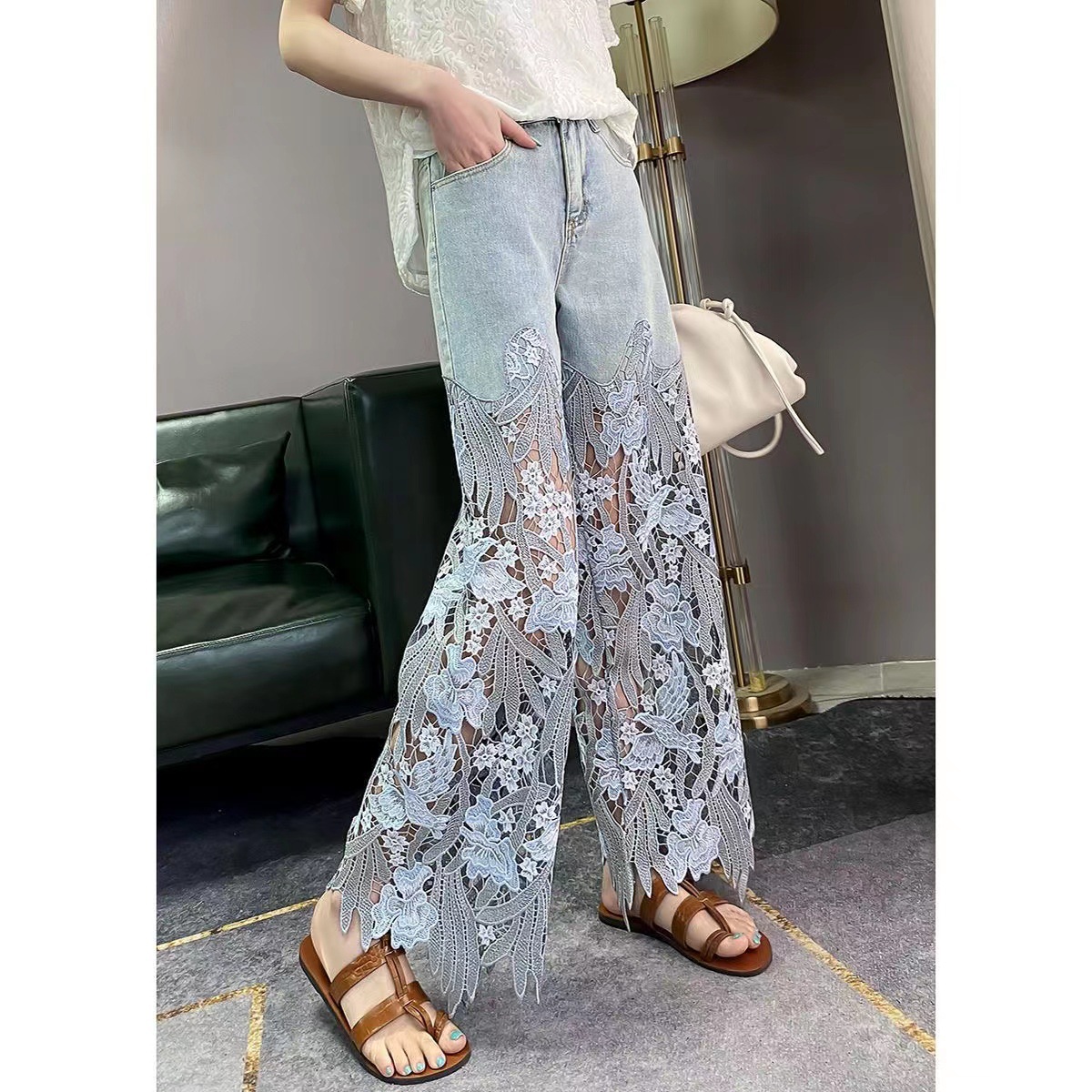 Lace blue summer jeans