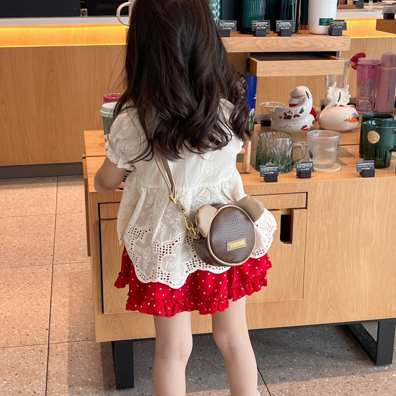 Cartoon Anime Little Bear Head Bolso de hombro para niños y niñas Mini lindo bolso de mensajero para bebés Bolso para niños de color de contraste de moda