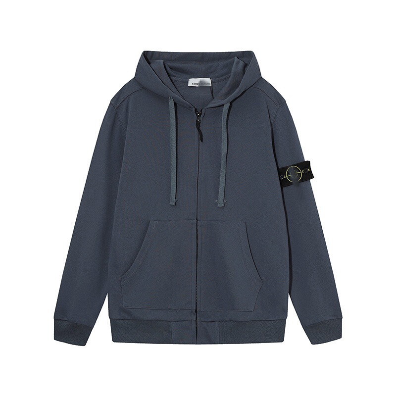跨境STONE ISLAND石头24ss纯色开衫拉链连帽卫衣上衣休闲外套潮岛|undefined
