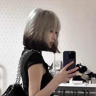 Wig Women's Daily All-match Straight Bangs Short Straight Hair Wave Head Net Red Chemical Fiber Full Head Cover Natural Full Top Wig