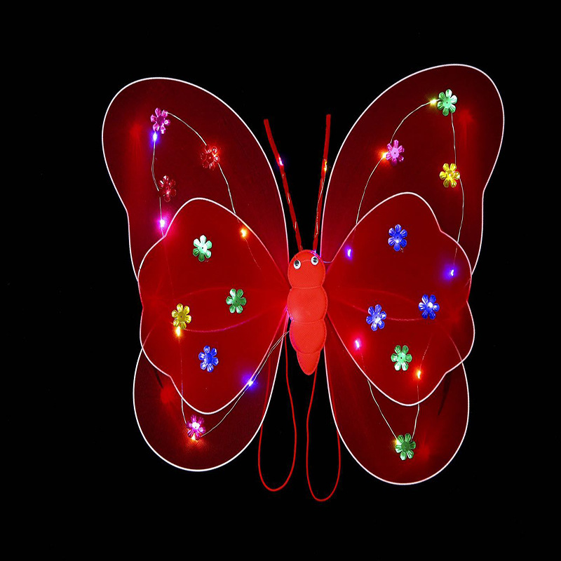 Mariposa luminosa alas de niña espalda juguetes flash niños maravillosos hadas varitas mágicas hadas flores set de tres piezas