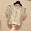 Western style Lace shirt Short sleeved 2022 summer new pattern Korean Edition Easy Sweet V-neck Cardigan Chiffon shirt