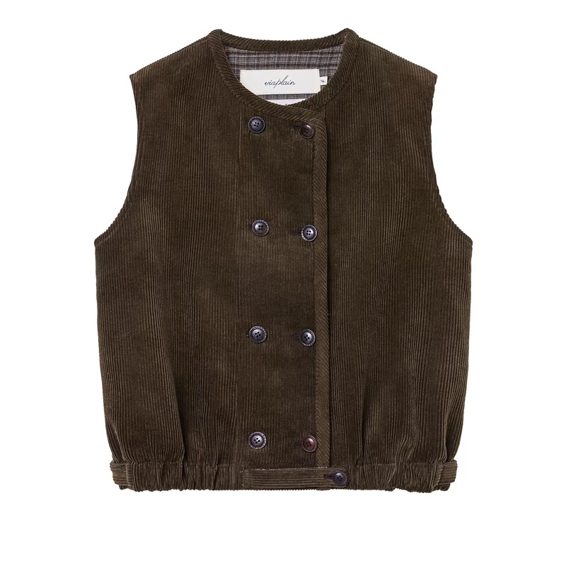 Now Available: Viapl*In Double-Breasted Vest, Korean Designer Women's Clothing, Solid Color, Age-Reducing, Simple Sleeveless Korean-Style Jacket