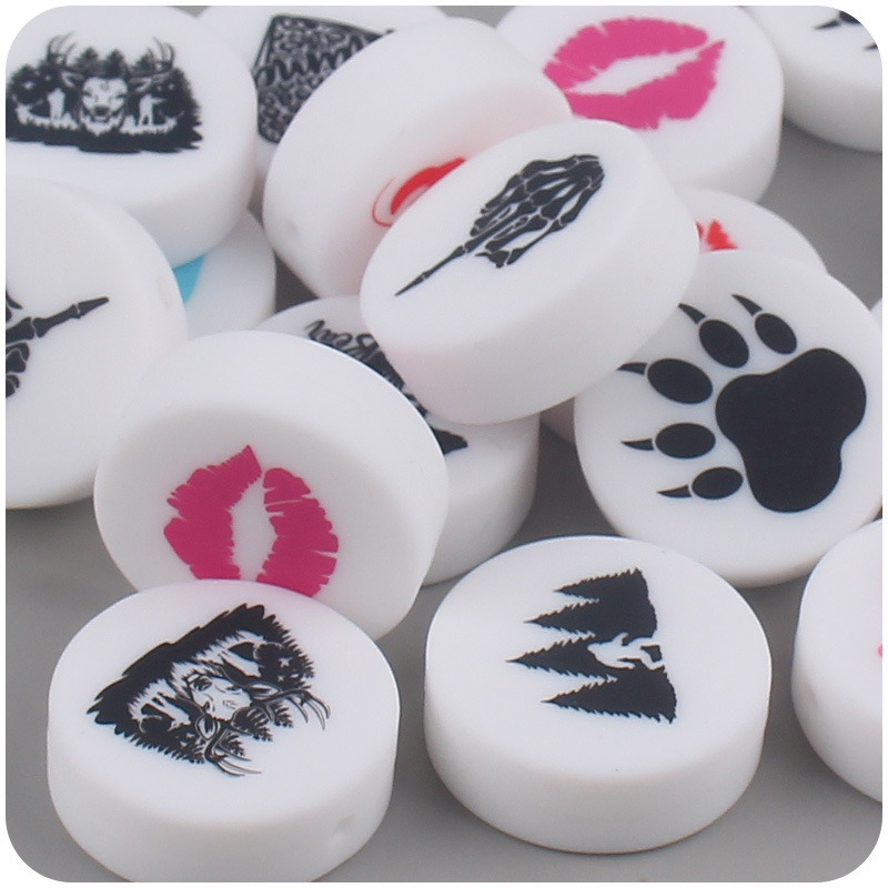 Bebé suministros DIY dibujos animados de doble cara impresión cuentas redondas bebé molar pulsera chupete cadena anti-gota cadena Accesorios