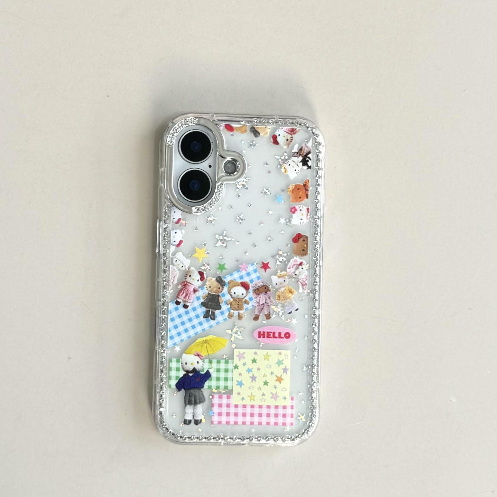 Girl Heart Flash Diamond Star KT Cat Adecuado para Apple 15ProMax Funda para teléfono móvil 16Pro a cuadros 14/13 Mujer 16PM