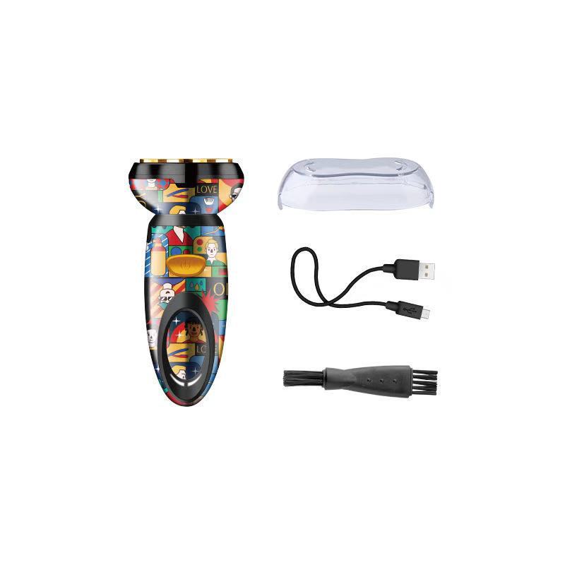 Cross-border KEMEI Shaver mini portable KM-RS503 printed graffiti usb electric double-headed razor