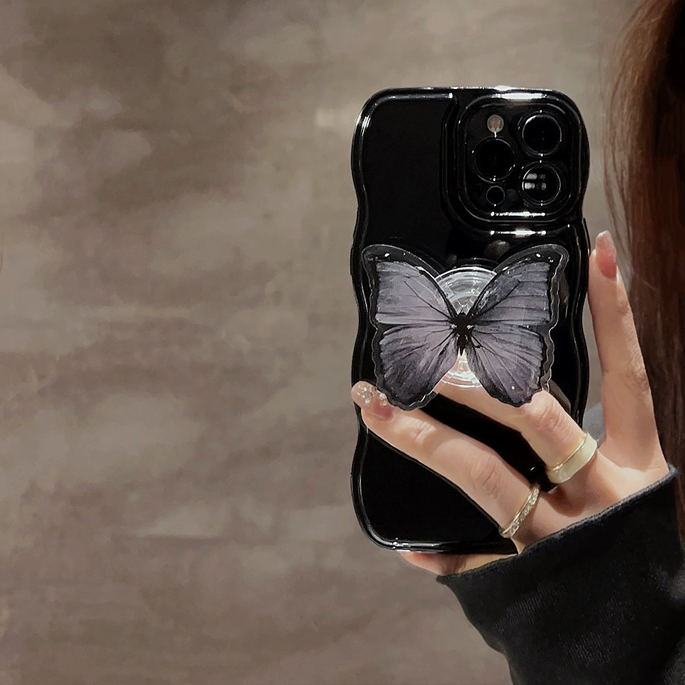 Чехол для телефона (Apple) совместим с iPhone 14 Pro — чёрный с бабочкой-держателем